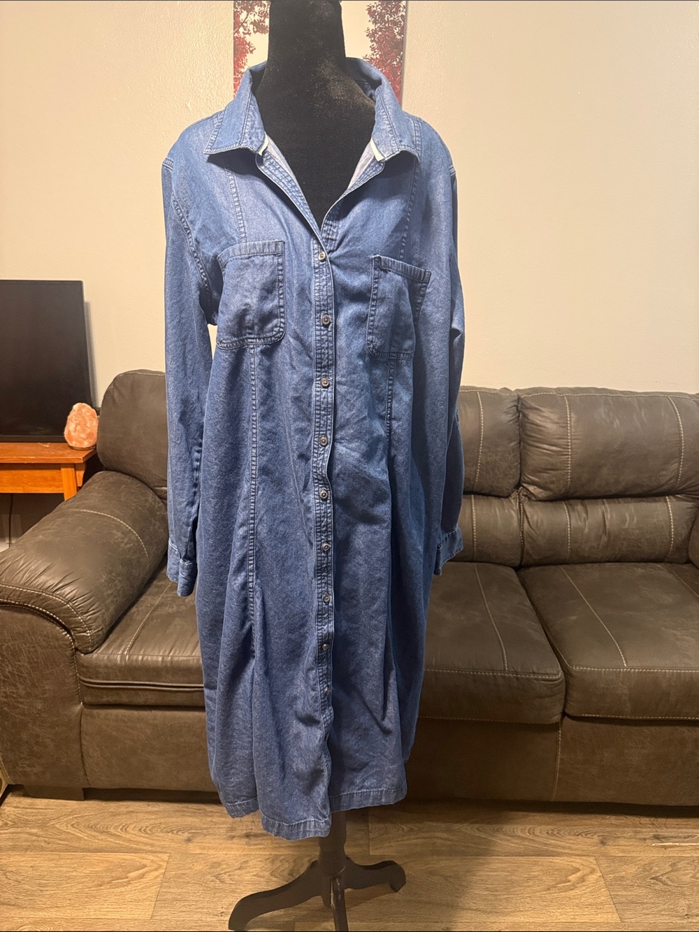 Laura Scott Blue Long-Sleeve Denim Shirt Dress